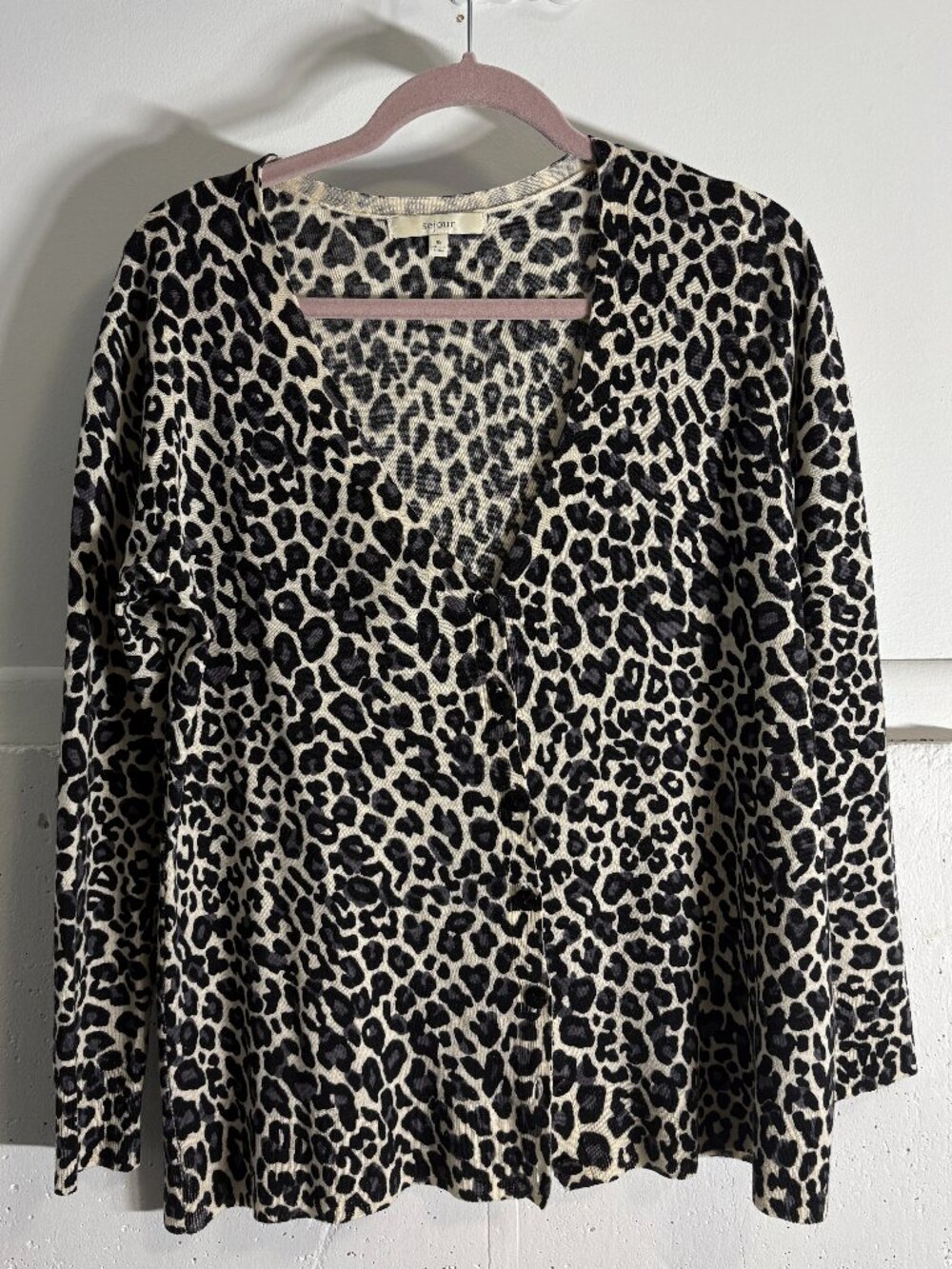 Sejour Leopard Print 100% Merino Wool Cardigan